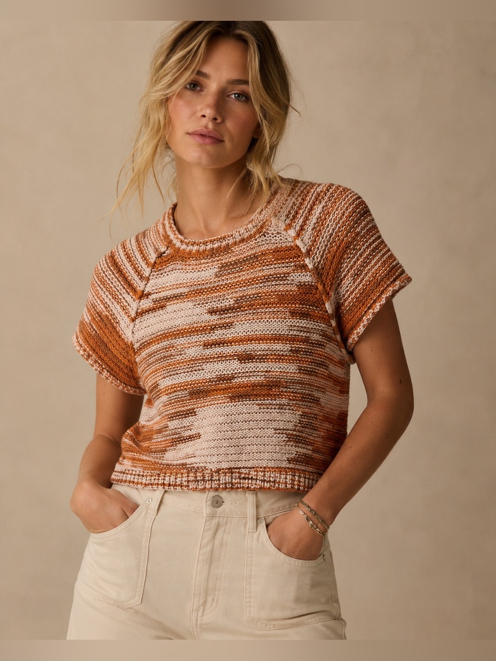 Anthropologie Maeve Ada Space-Dye Crop Knit Tee - Size XS